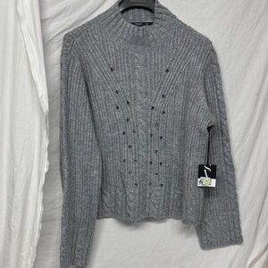 Simply Vera Wang Elegant Gray Turtleneck Sweater with Stud Accents